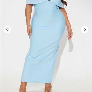 Blue Bow Off the Shoulder Dress